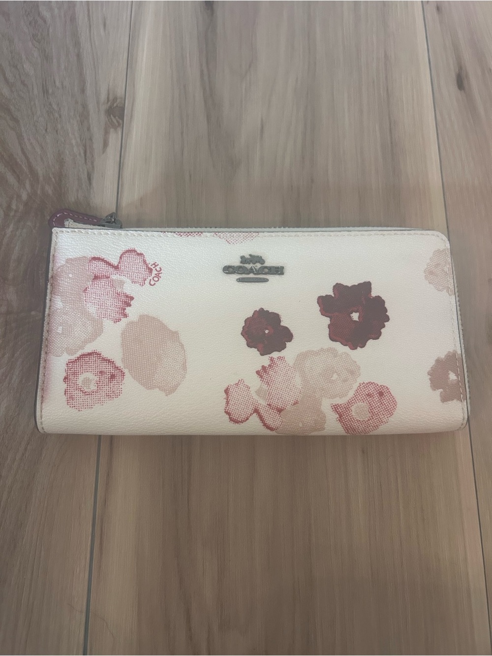 COACH Floral Zip Wallet - Cream with Pink & Rose Accents